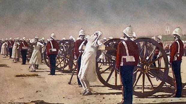 Brutal ejecución de los soldados cipayos en la rebelión de 1857.