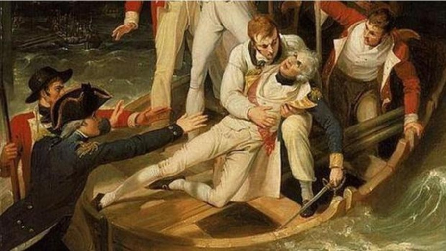 Cuadro de Richard Westall en el que puede verse al almirante Nelson herido en su brazo derecho en Tenerife NATIONAL MARITIME MUSEUM