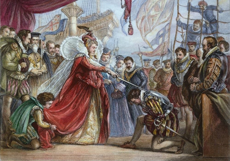 La Reina Isabel I de Inglaterra, nombrando caballero a Francis Drake en 1581