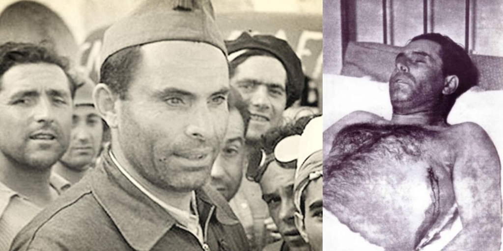 Durruti, poco antes de morir, junto su cadáver con la marca de la bala visible en el costado ABC