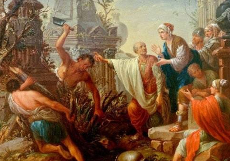 Cicerón descubre la tumba de Arquímedes, en una pintura de Christian Wink ABC