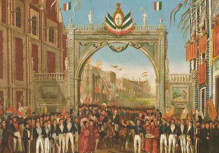 Entrada de las fuerzas de Iturbide y Guerrero en México marcando el final del virreinato.