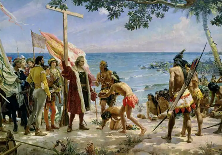 Llegada de Colón a América, según el cuadro de José Garnelo