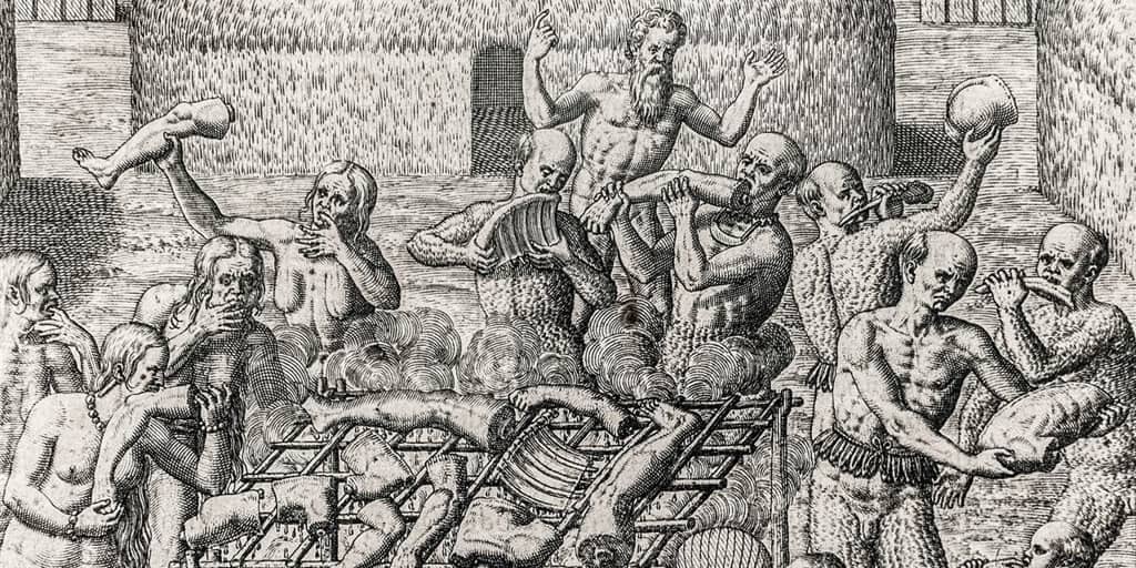 Canibalismo en Brasil por Theodor de Bry, 1596
