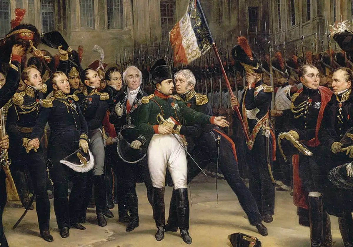 'El adiós de Napoleón', pintado por Alphonse Monfort, sobre la escena antes de que el emperador francés dejara Fontainebleau