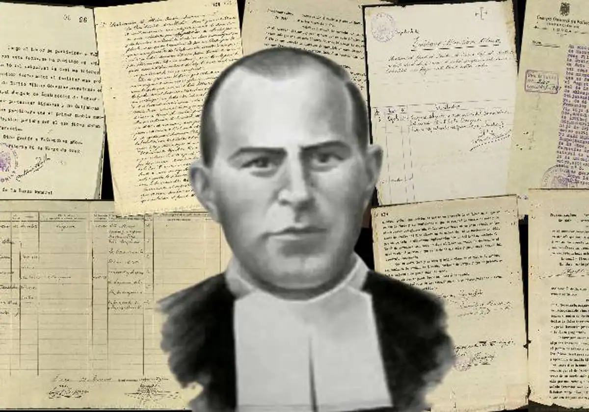 Montaje de los documentos sobre el crimen de Lorca en 1936, junto a la única imagen que se conserva de Esteban Anuncibay ARCHIVO GENERAL DE LA REGIÓN DE MURCIA