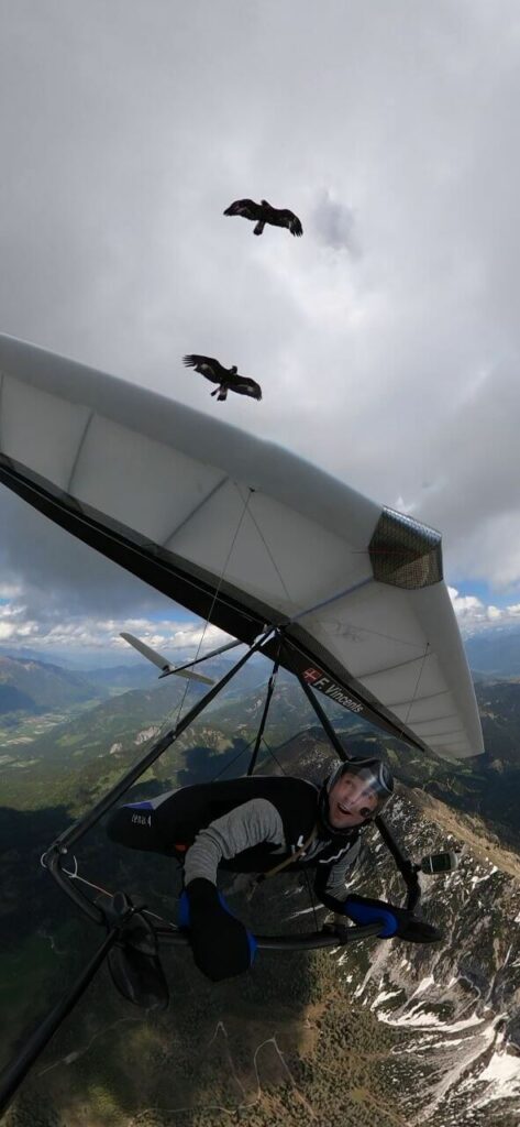 Hangglider flyver med ørne