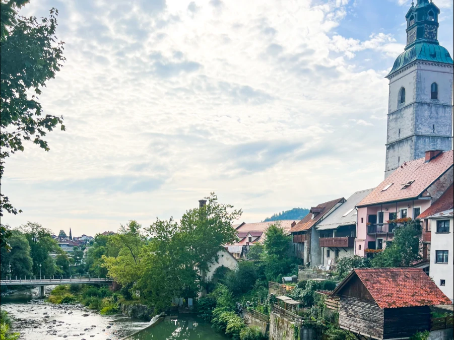 Tower and river in Skofja Loka