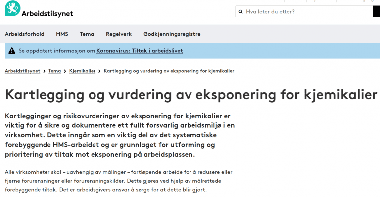 Ny veiledning fra Arbeidstilsynet: Kartlegging og vurdering av eksponering for kjemikalier