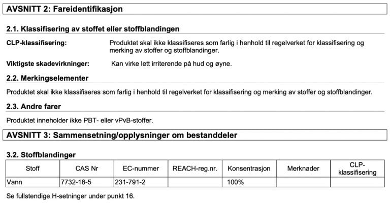 Misvisende og potensielt helseskadelig informasjon i sikkerhetsdatablad for “Produsert vann”