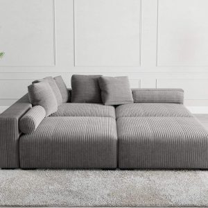 The Lazy Sofa Set 9 Corduroy Ribstof Grijs