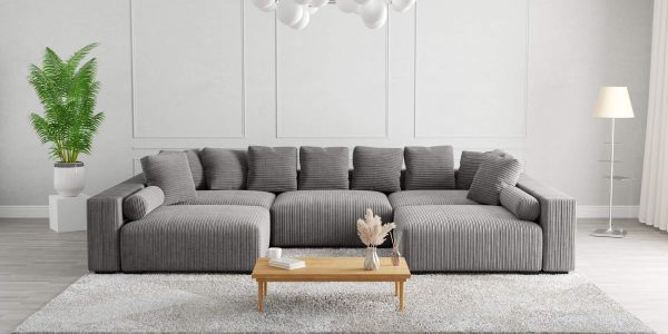 The Lazy Sofa Set 15 Corduroy Ribstof Grijs