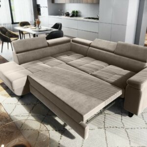 Hoekzetel Junior Links Taupe structuurvelvet