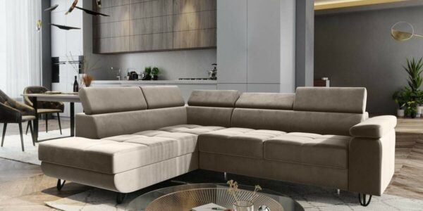 Hoekzetel Junior Links Taupe structuurvelvet