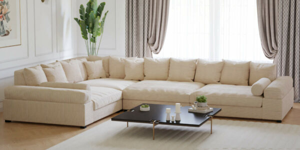 Hoekbank Big Sofa XXL Fatguy Curderoy Ribstof Beige