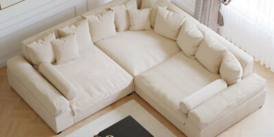 Hoekbank Big Sofa Fatguy Curderoy Ribstof Beige