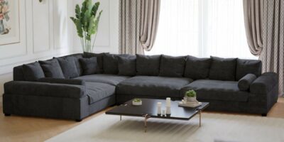 Hoekbank Big Sofa XXL Fatguy Curderoy Ribstof Zwart