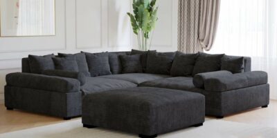 Hoekbank Big Sofa Fatguy Curderoy Ribstof Zwart