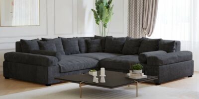 Hoekbank Big Sofa Fatguy Curderoy Ribstof Zwart