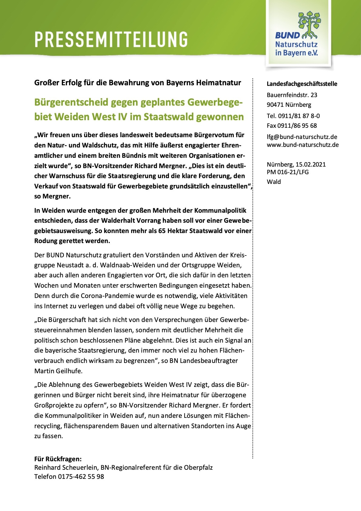 PM-016-21-Großer Erfolg bei Bürgerentscheid zu Weiden West IV Großer Erfolg bei Bürgerentscheid zu Weiden West IV