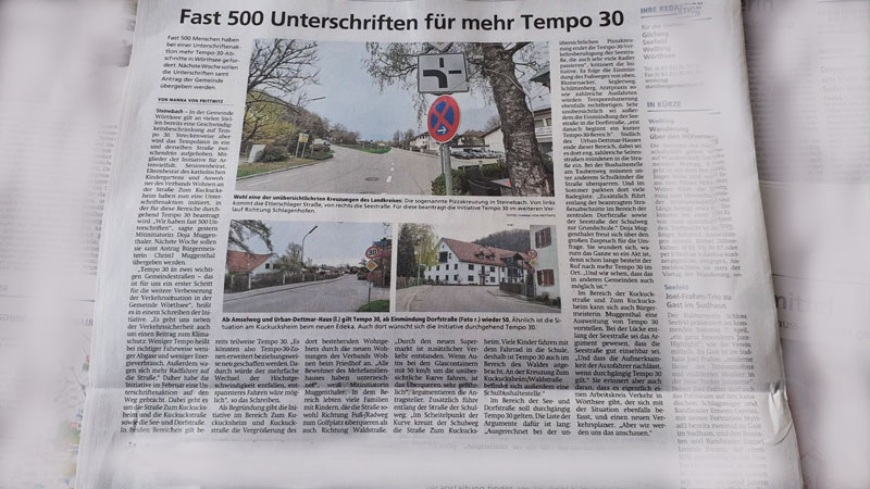 Artikel Münchner Merkur 500 Unterschriften für Tempo 30 Wörthsee