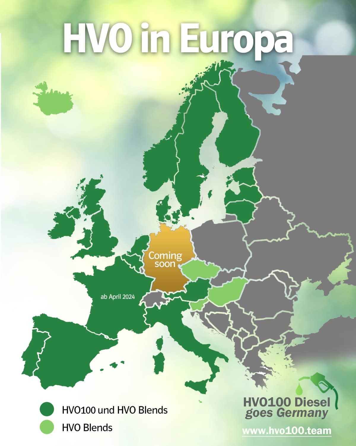 Karte-HVO-in-Europa HVO 100 Verfügbarkeit in Europa