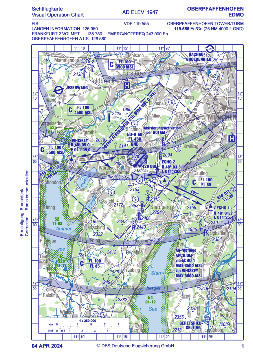 Flugkarte Oberpfaffenhofen Airport